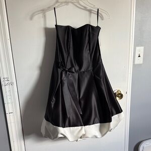 Scott McClintock Black Satin Mini Dress with White Hem